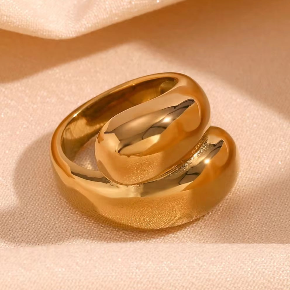 Exaggerated Chunky Jewelry Double Layer Minimalist Gold Plated Signet Rings Stainless Steel Statement Jewelry