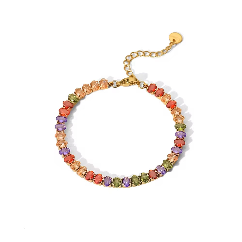 Mix Color round Shape Zirconia Circling Setting 18K Gold Plated Stainless Steel Crystal Bracelets