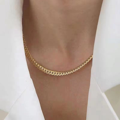 High Quality Simple 6.5Mm Width NK Cuban Chain Necklace PVD Plated Waterproof Bracelet Stainless Steel Jewelry Sets for Women