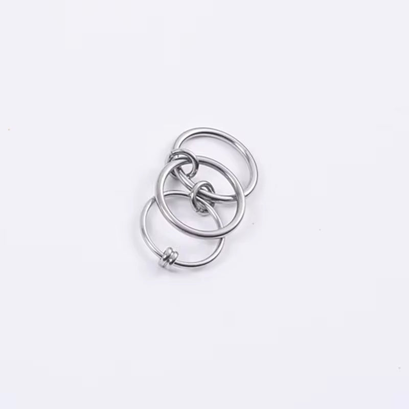 18K Gold Plated Three-Finger Interlocking Styling Hip Hop Boys Stainless Steel Rings