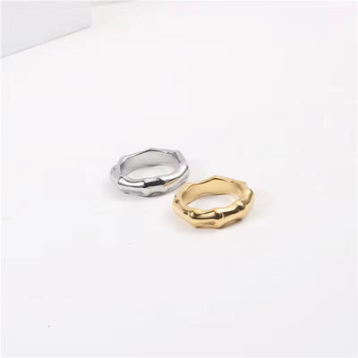 18K Gold Plated Wholesale Waterproof&No Fade Stylish Chunky Bamboo Rings Stainless Steel Finger Rings Trendy for Women