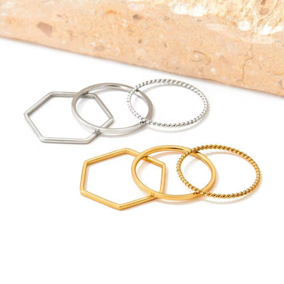 Ins Simple Stainless Seel 3 PCS Ring Women'S Fashion Finger Ring