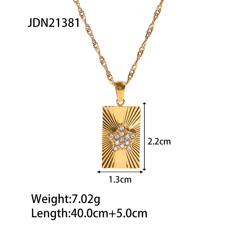 Waterproof Zircon Texture Necklace Stainless Steel Green Zircon round Eye Sunburst Medallion Necklaces