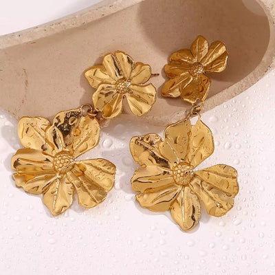 Gold Plated Dangle Earrings Flower Drop Earrings Tarnish Free Jewelry Stainless Steel Fashion Jewelry