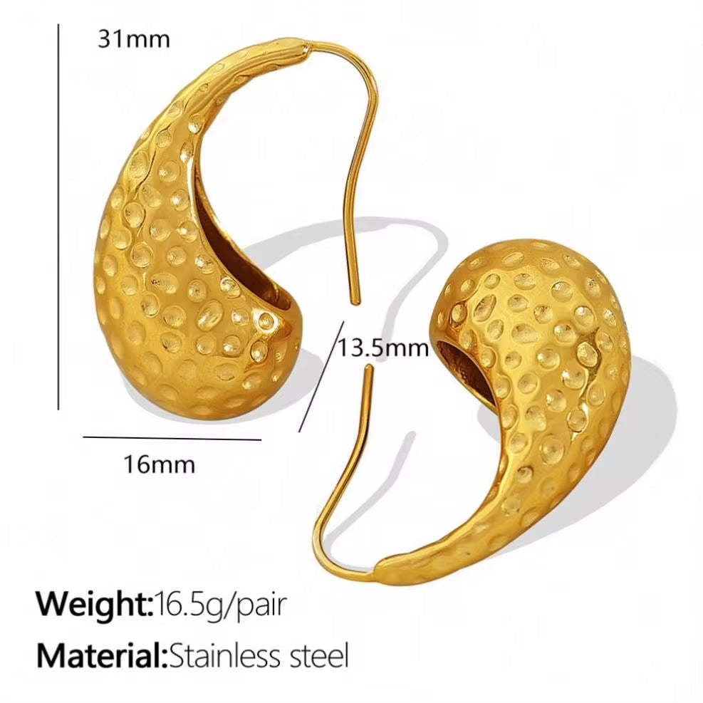 JEWELRY EH91 French 18K Gold Plated Teardrop Polka Dot Hollow Earrings Stainless Steel Fashion