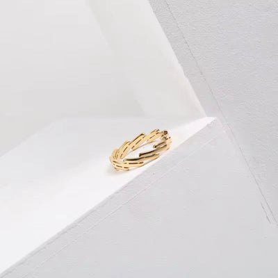 18K Gold Plating Stainless Steel Two Step Step Wall Shape Women Stacking Ring