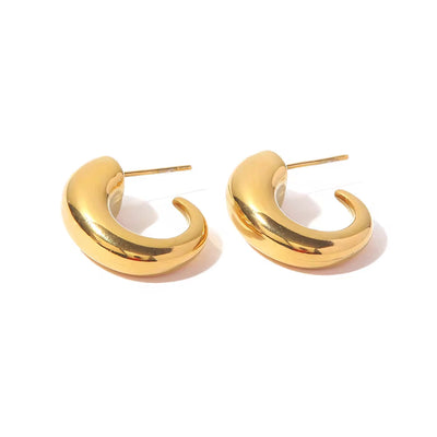 Waterproof Stainless Steel Moon Shape Chunky Jewelry Irregular CC Shaped Earrings for Women