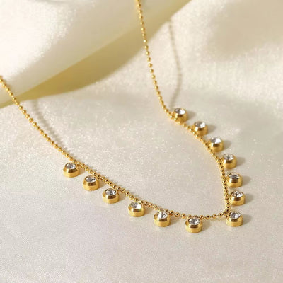 18K Gold Plated Clear Zircon Charms Choker Jewelry Stainless Steel Bead Chain round Zircons Necklace