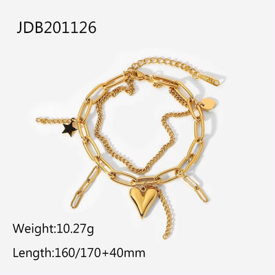 Square Link Chain Bangles Jewelry Girlfriend Gift Cubic Stainless Steel Star Heart Layered Bracelets for Women