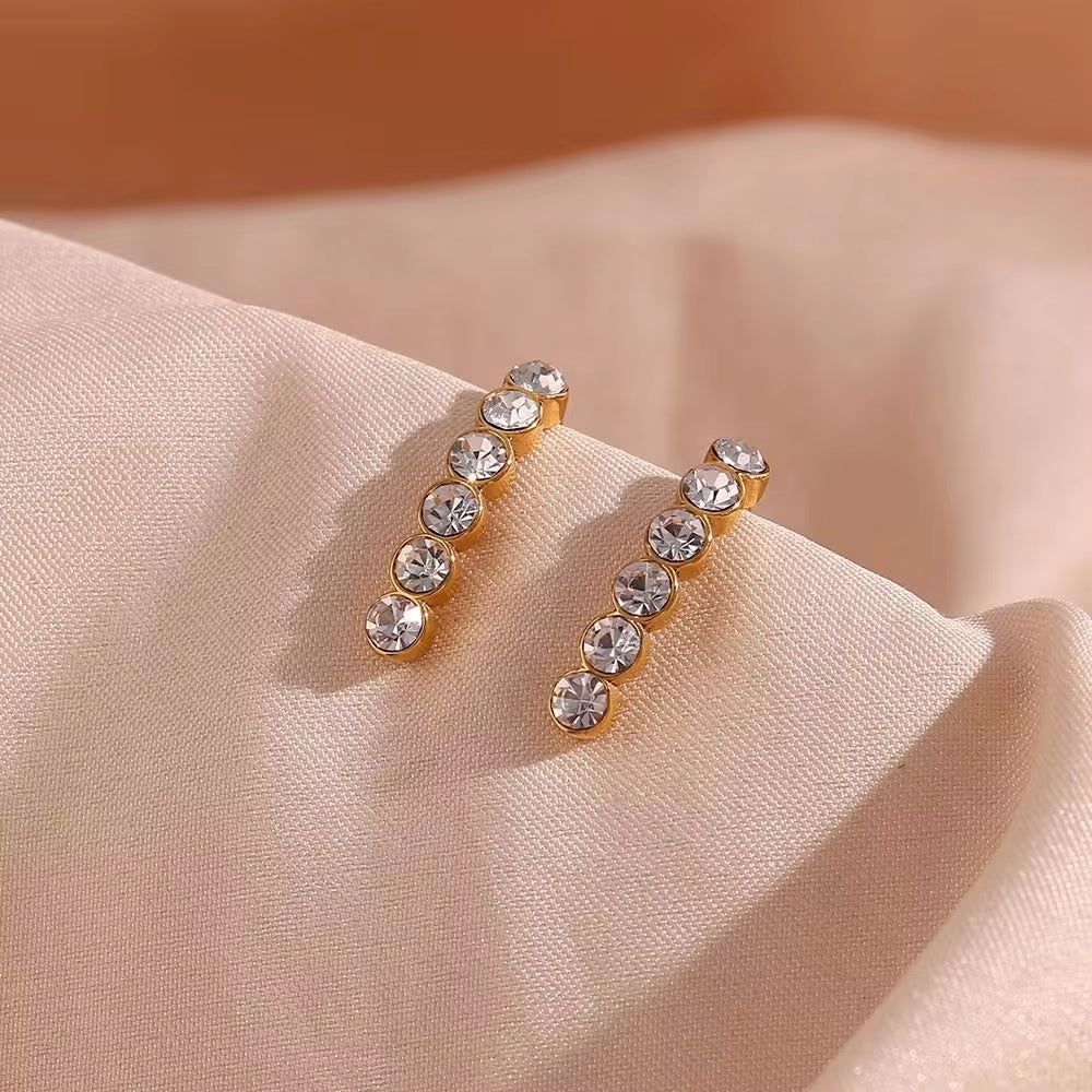 Dainty Pearl & Zircon Stud Earring 18K Gold Plated Stainless Steel Bridal Earrings for Women