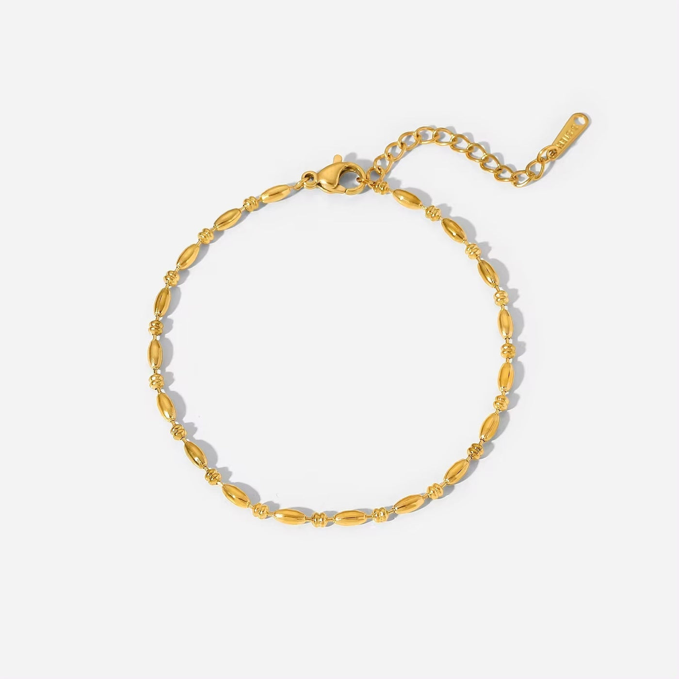 Classic Oval Beads Pure Chain Minimalist Stainless Steel 18K Gold-Plated Jewelry Bracelet for Women