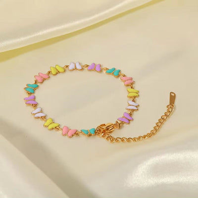 Charm 18K Gold Stainless Steel Dripping Oil Jewelry Gift Colorful Enamel Butterfly Chain Bracelet