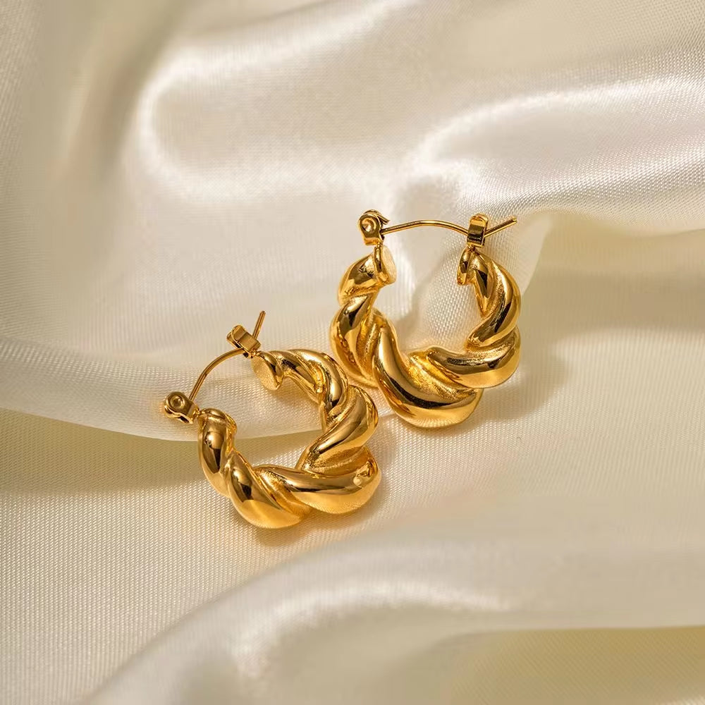 High Luxury Show 18K Gold Plated Stainless Steel Earrings Jewelry Twist Braided Thick Hoop Earrings