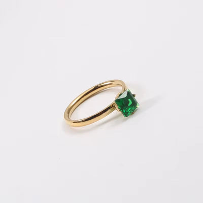 Tarnish Free & Waterproof 18K Gold Plated Emerald Ring for Women Stainless Steel Jewelry