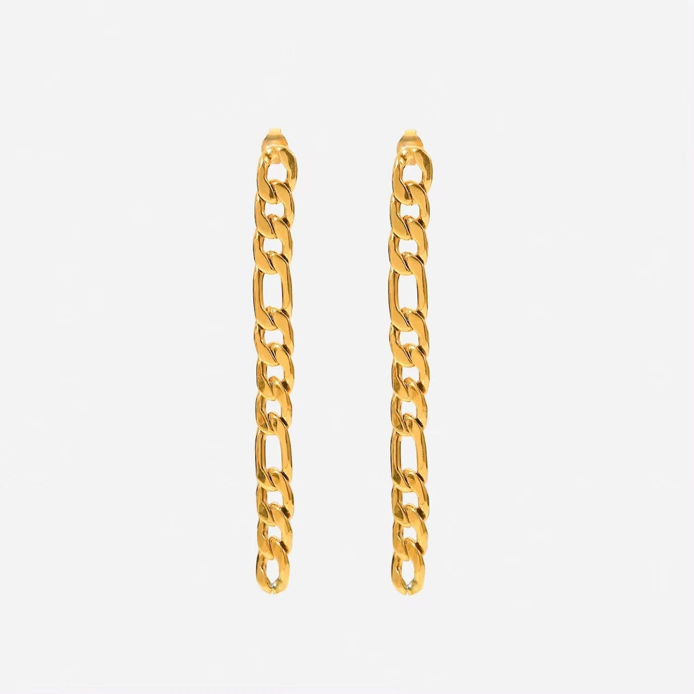 High Polished Stainless Steel 18K Gold Metal Women Jewelry Statement Party Long Figaro Chain Drop Earrings Women