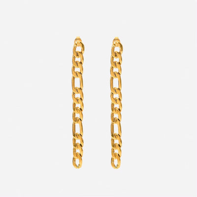 High Polished Stainless Steel 18K Gold Metal Women Jewelry Statement Party Long Figaro Chain Drop Earrings Women