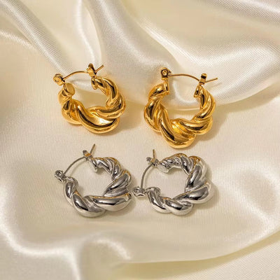 High Luxury Show 18K Gold Plated Stainless Steel Earrings Jewelry Twist Braided Thick Hoop Earrings