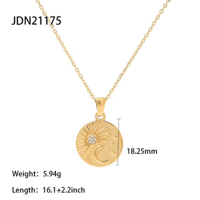 Stainless Steel Zircon Sun Half Moon Necklace 18K Gold Plated Moon Sunburst Pendant Necklace