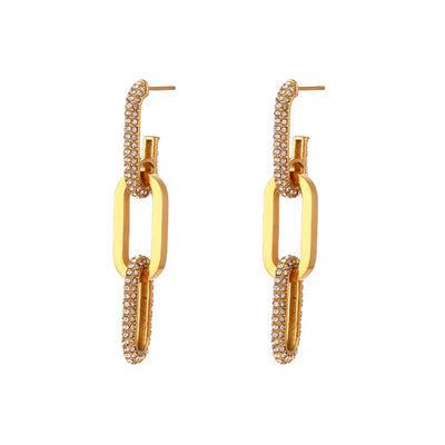 Trendy Micro Pave Zircon Chain Stud Earring for Women 18K Gold Plated Stainless Steel Earring for Women