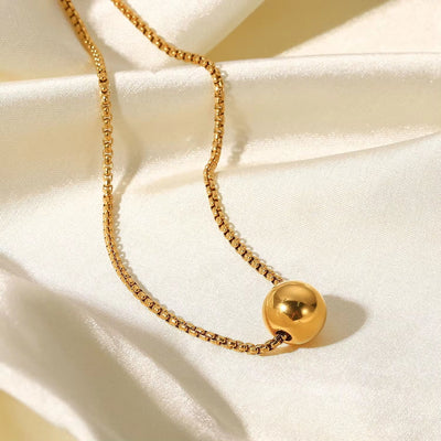 New Ball Pendant Box Chain Pull Necklace Stainless Steel Gold Plated Tarnish Free Necklace for Women