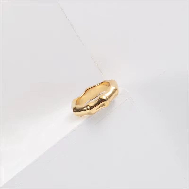 18K Gold Plated Wholesale Waterproof&No Fade Stylish Chunky Bamboo Rings Stainless Steel Finger Rings Trendy for Women