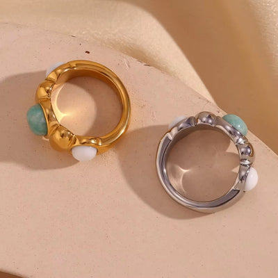 Oval Amazonite Gemstone Jewelry Natural Stone Gold Plated Rings Stainless Steel Rings Jewelry Women