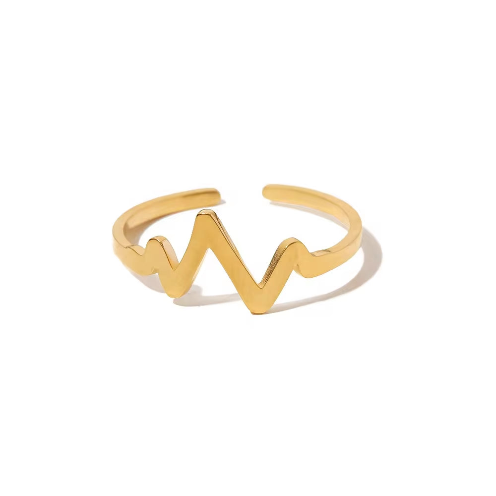 Heartbeat Dainty Style 18K Gold Plated Stainless Steel Adjustable Rings Stacking Fashion Jewelry