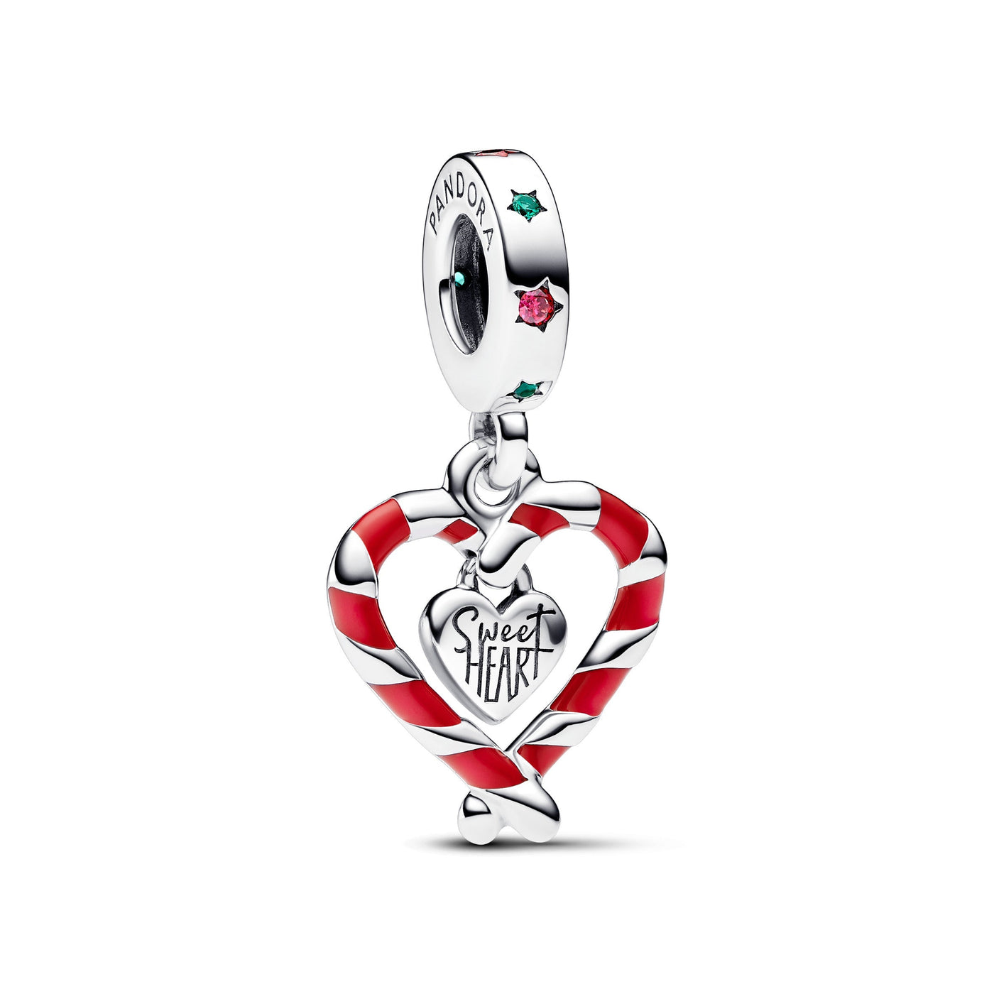 Pandora Double Candy Cane Heart Christmas Dangle Charm 792822C01